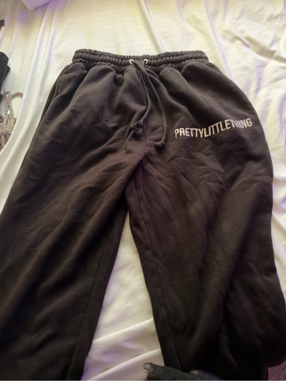 PrettyLittleThing Black Logo Joggers with Drawstring